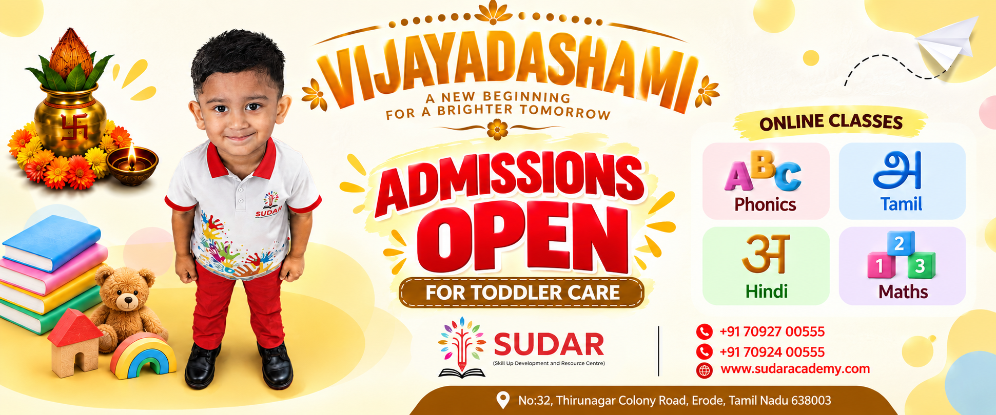 Vijayadashami Admissions Open 2026-27 - Sudar Academy, Erode